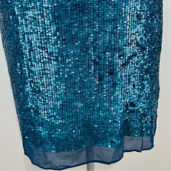 Shoshanna Womens 2 Leandra Mini Dress 100% Silk Turquoise Blue Sequin Party Sexy - Picture 4 of 11